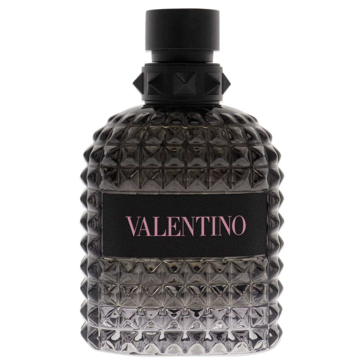 Valentino Uomo Born In Roma glass bottle close-up highlighting fragrance color and refined finish