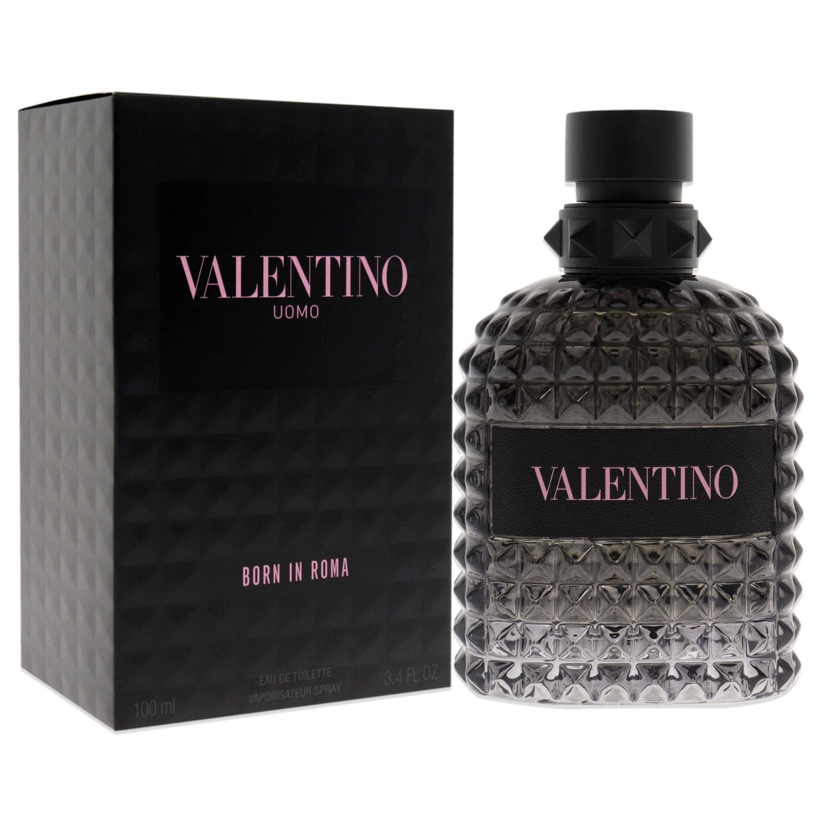 Valentino Uomo Born In Roma metal cap and logo detail conveying luxury and durable design