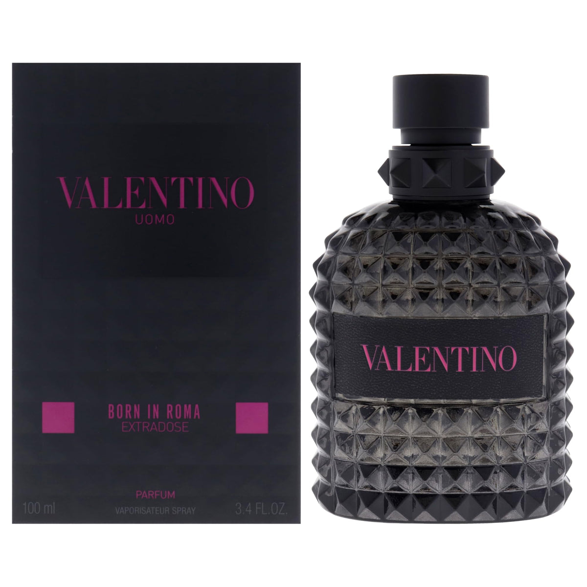 Valentino Uomo bottle front view showcasing bold parfum presentation and elegance