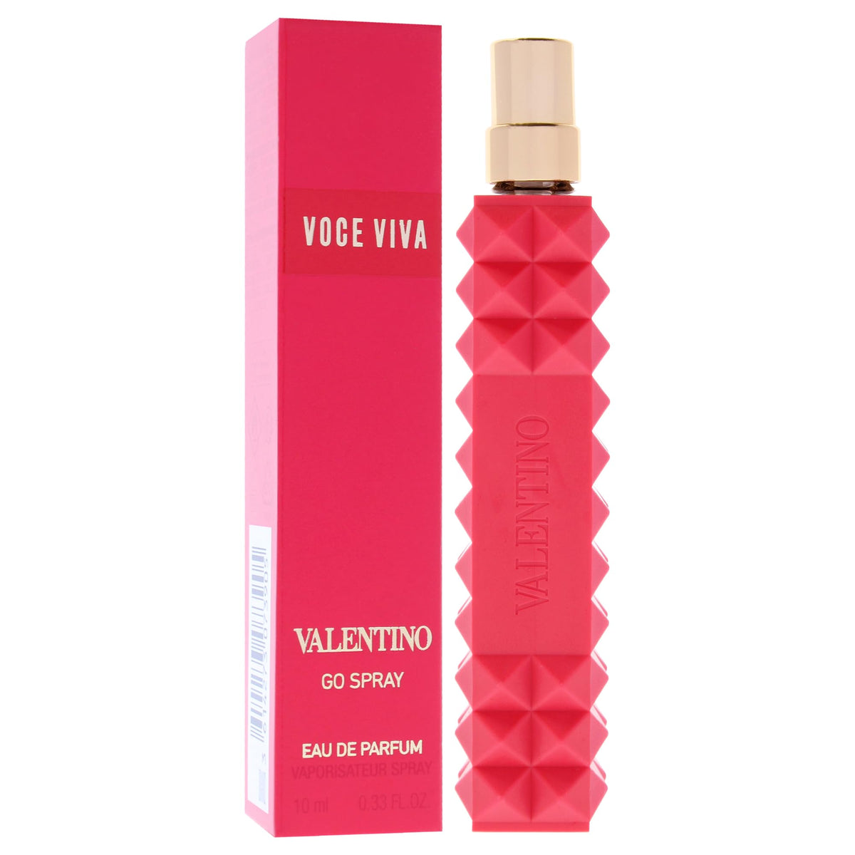 Valentino Voce Viva spray nozzle closeup enabling precise application and travel convenience