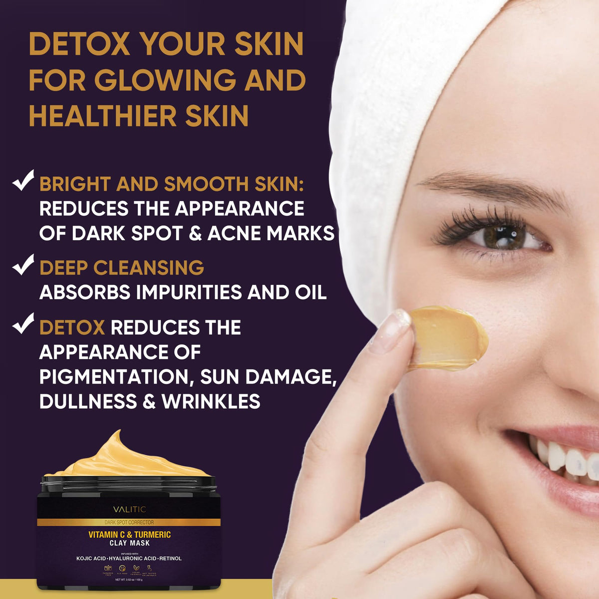 VALITIC applicator brush beside jar demonstrating hygienic, even mask application benefit