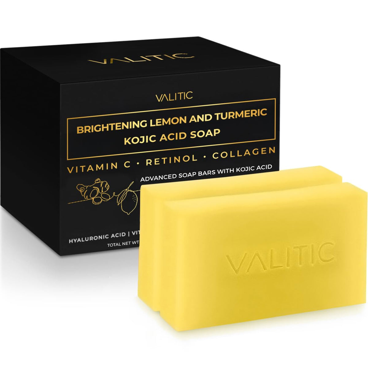 VALITIC front packaging showing branding and brightening claims for quick recognition