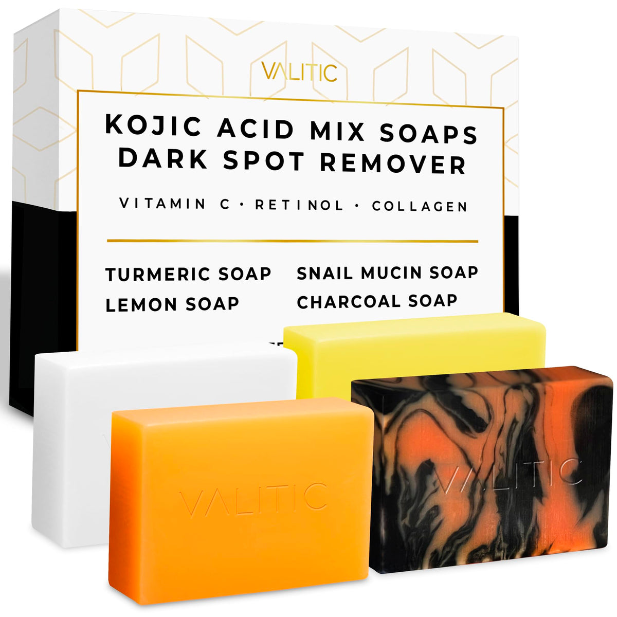 VALITIC front packaging showing four soap bars and gift-ready presentation