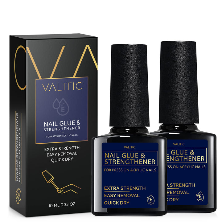 VALITIC front packaging showing two glue bottles and quick benefit