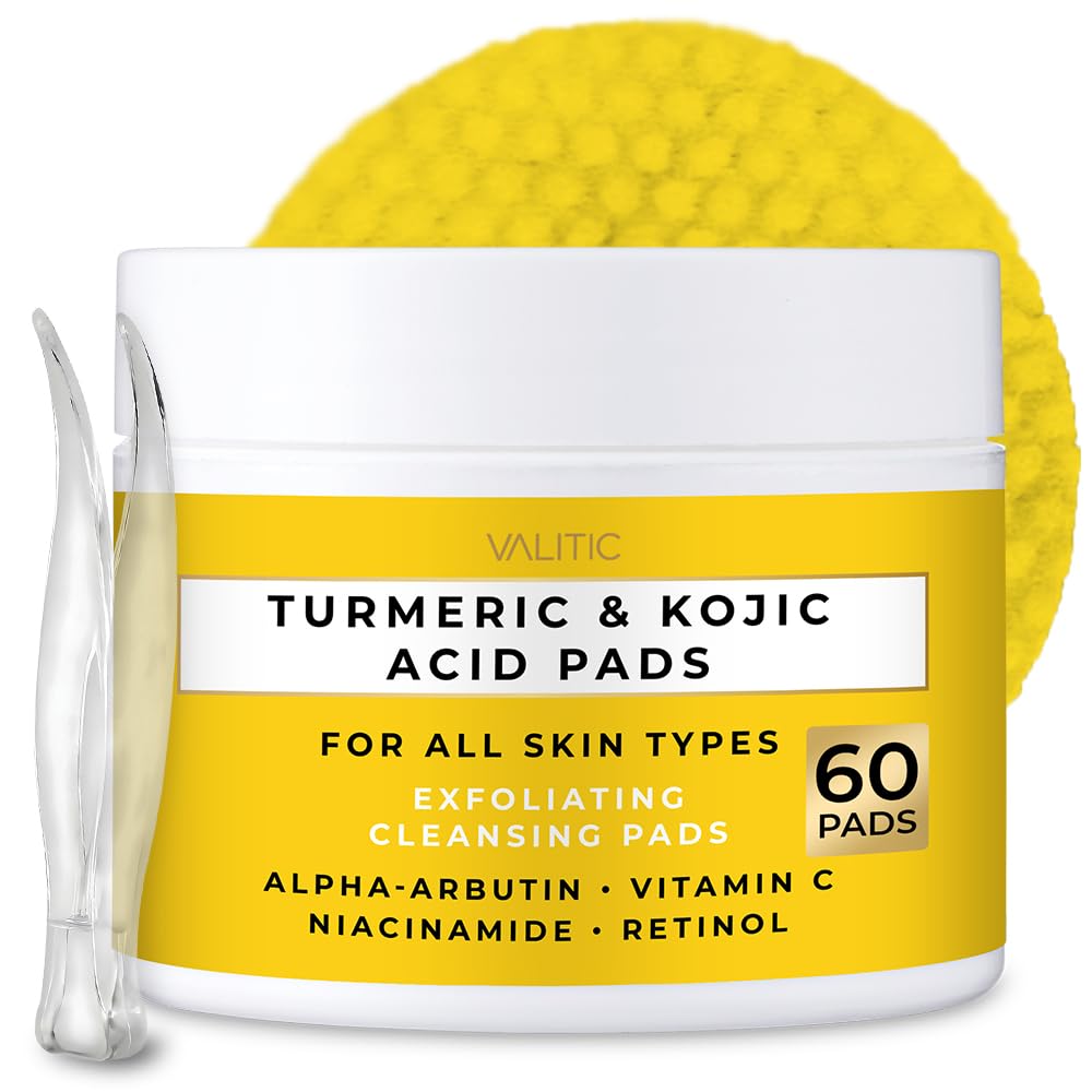 VALITIC front packaging showing 60 turmeric kojic cleansing pads, convenient brightening