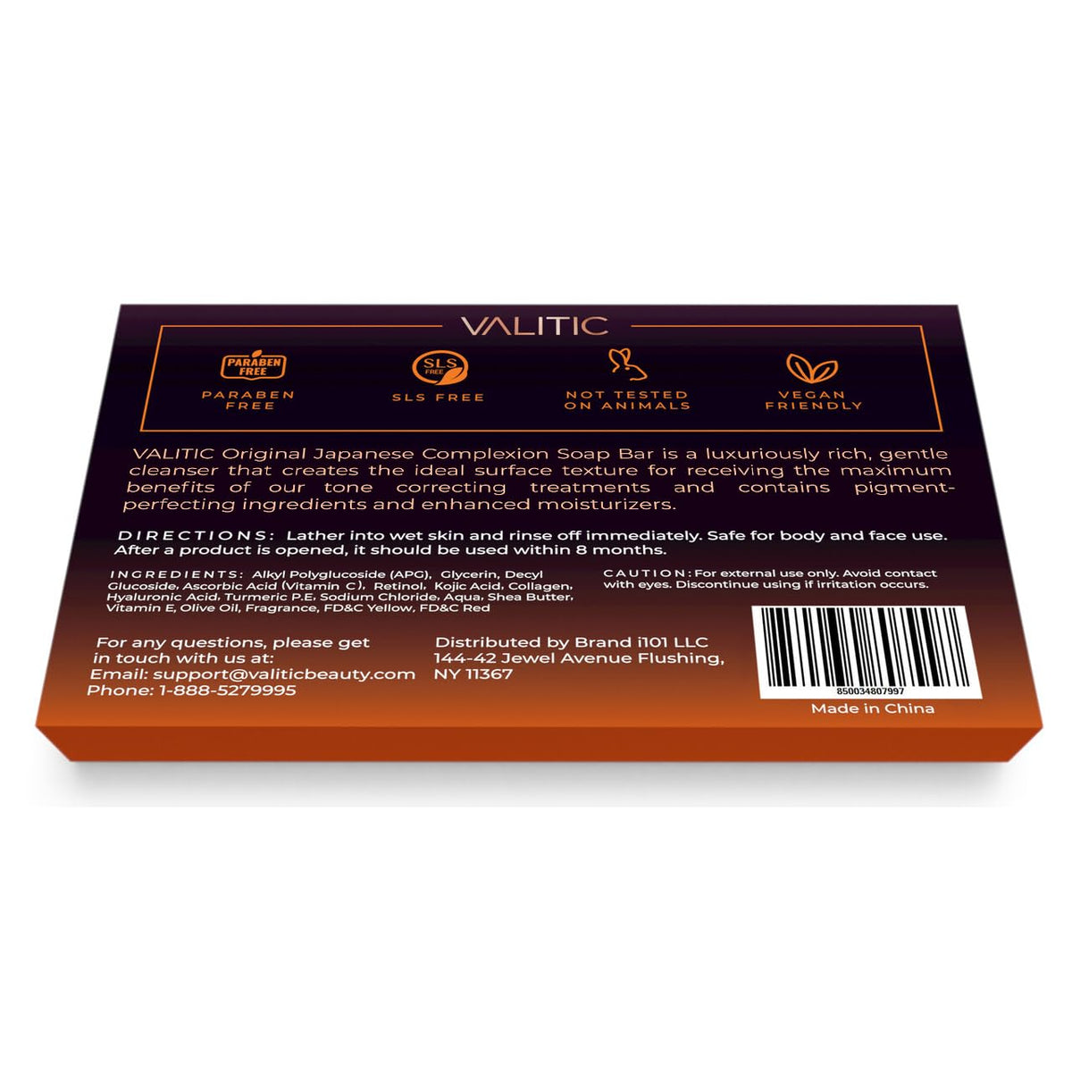 VALITIC ingredients label detail highlighting active brighteners