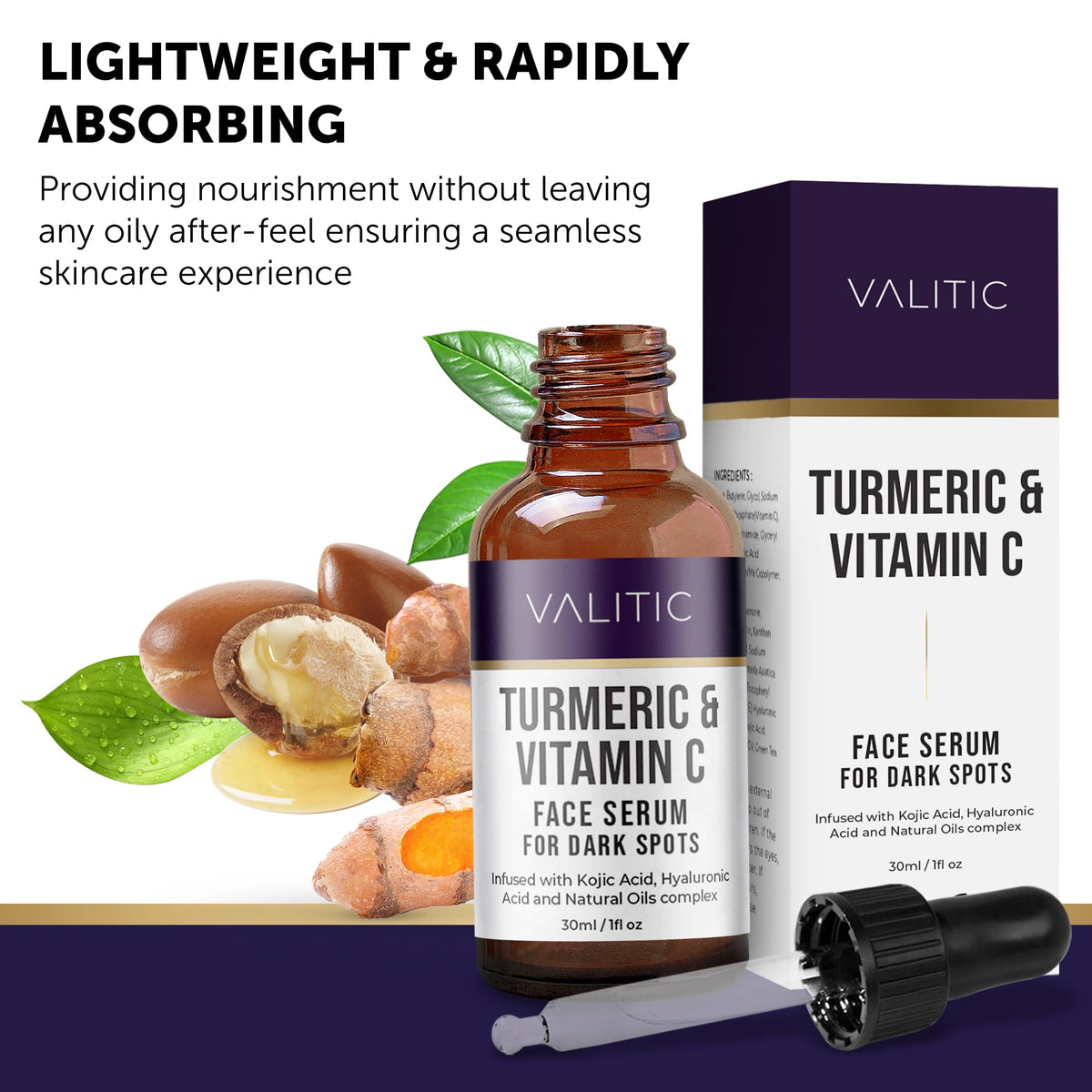 VALITIC serum texture close-up showing lightweight absorption benefit