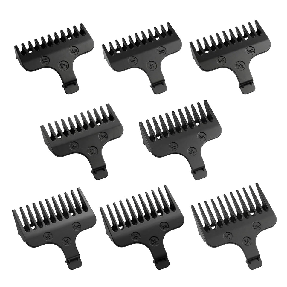 VALLNEI front view of eight guide combs showing full set and sizes for quick selection