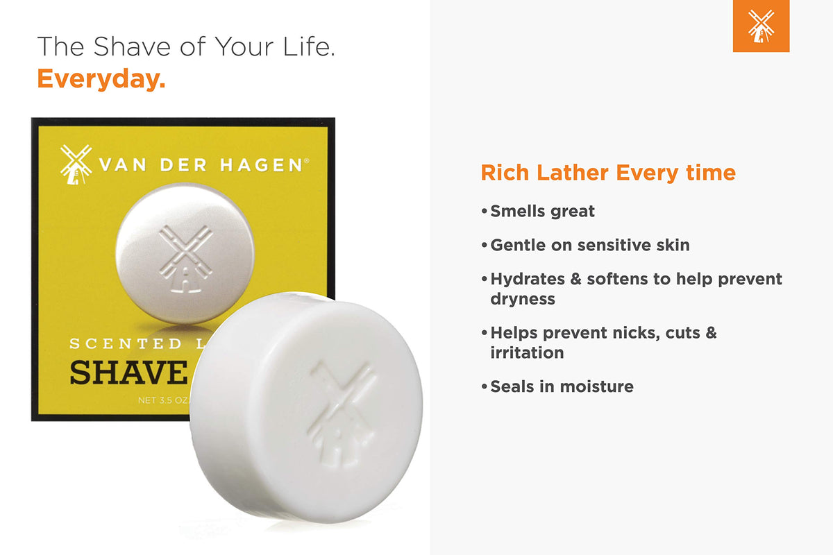 Close-up of Van Der Hagen soap surface texture highlighting creamy cocoa butter lather