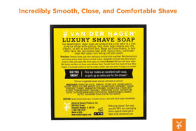 Van Der Hagen shave soap whipped into dense lather in a bowl for protective glide