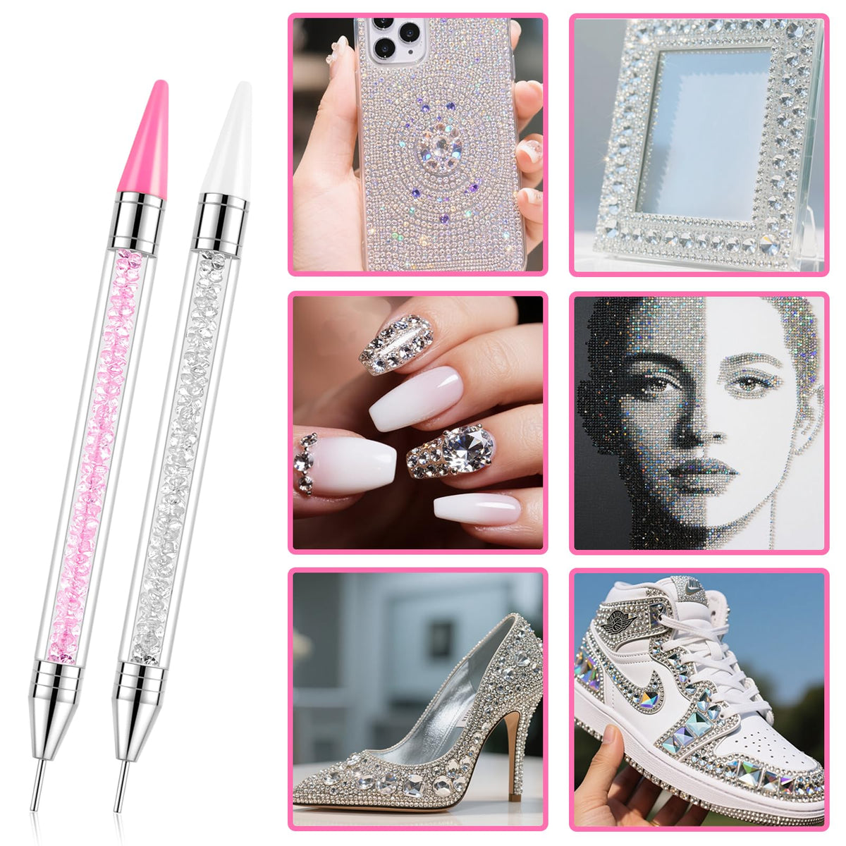 VANALIA tool in use placing rhinestones on a nail for neat salon-quality decoration