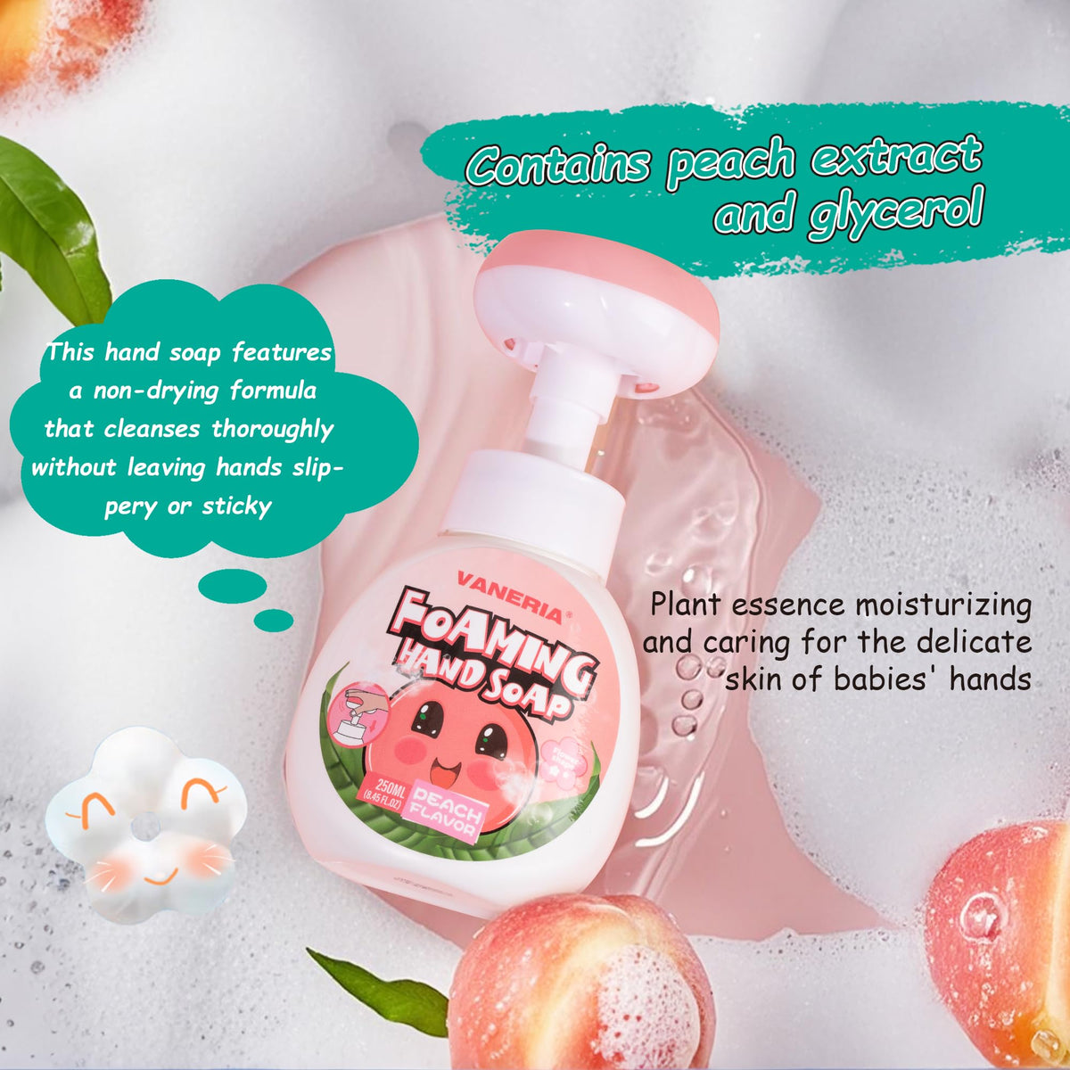 VANERIA bottle by sink in family bathroom encouraging daily handwashing