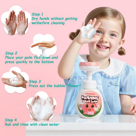 VANERIA toddler pressing dispenser with caregiver nearby promoting independence