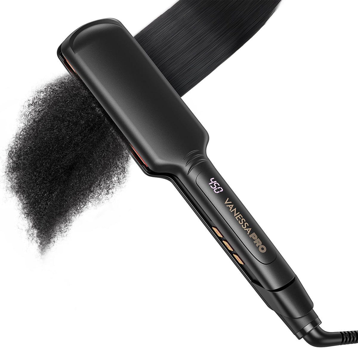 VANESSA PRO front view showing 2-inch plates and ergonomic body for fast styling
