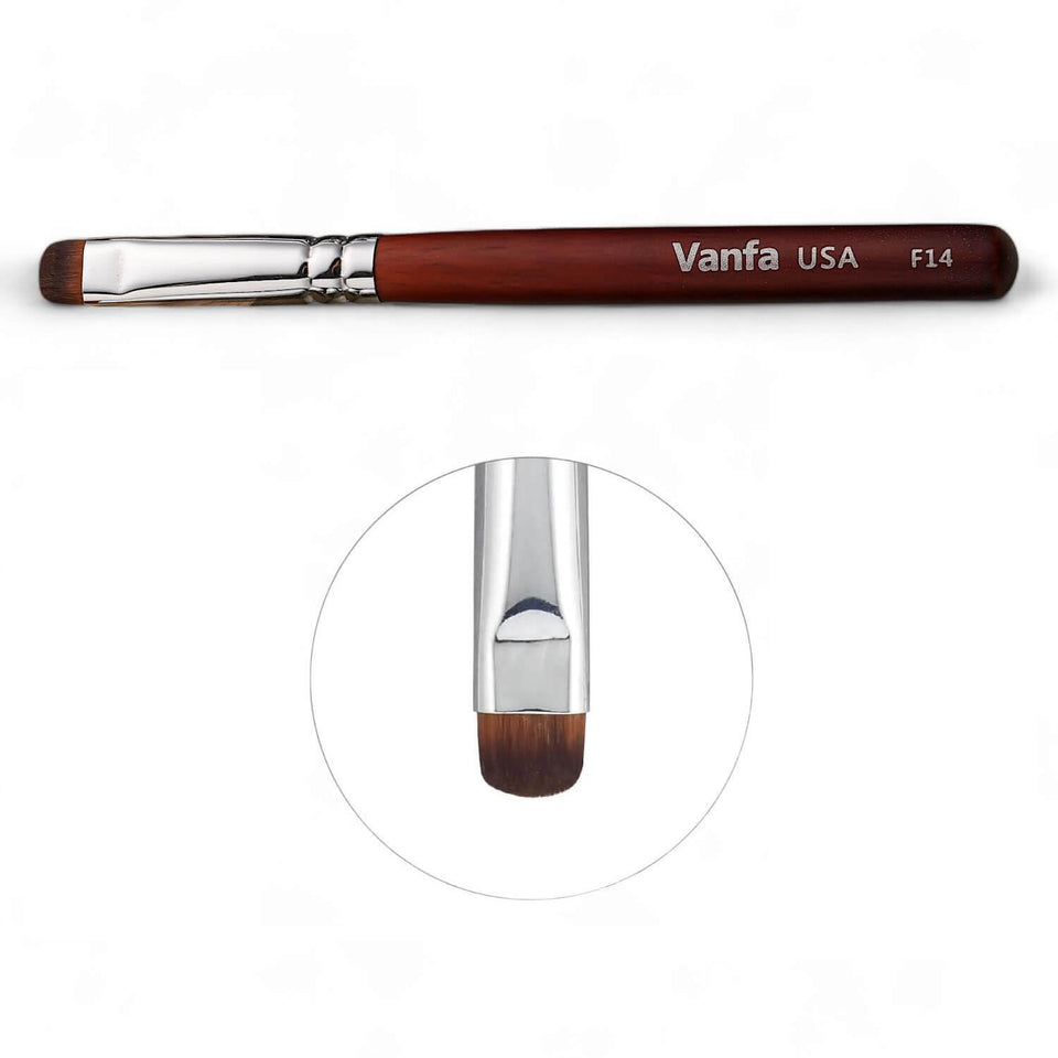Vanfa brush front view showing ergonomic handle and flat head benefit precision