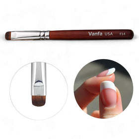 Vanfa brush with gel dab on bristles showing product hold for single-stroke work
