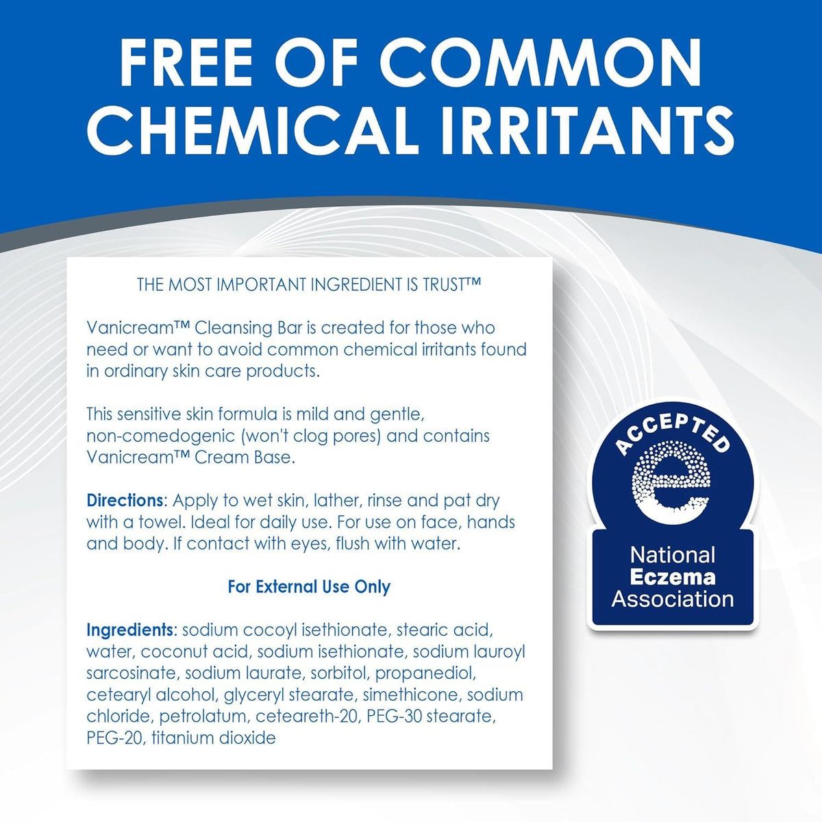 Vanicream ingredients label closeup highlighting irritant-free