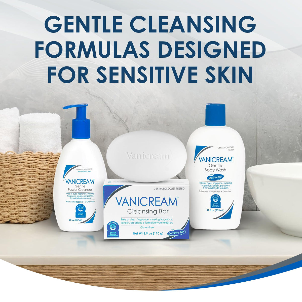 Vanicream bar on bathroom shelf lifestyle showing everyday use benefit