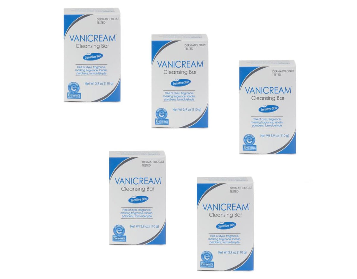 Vanicream front packaging showing five gentle cleansing bars for sensitive skin