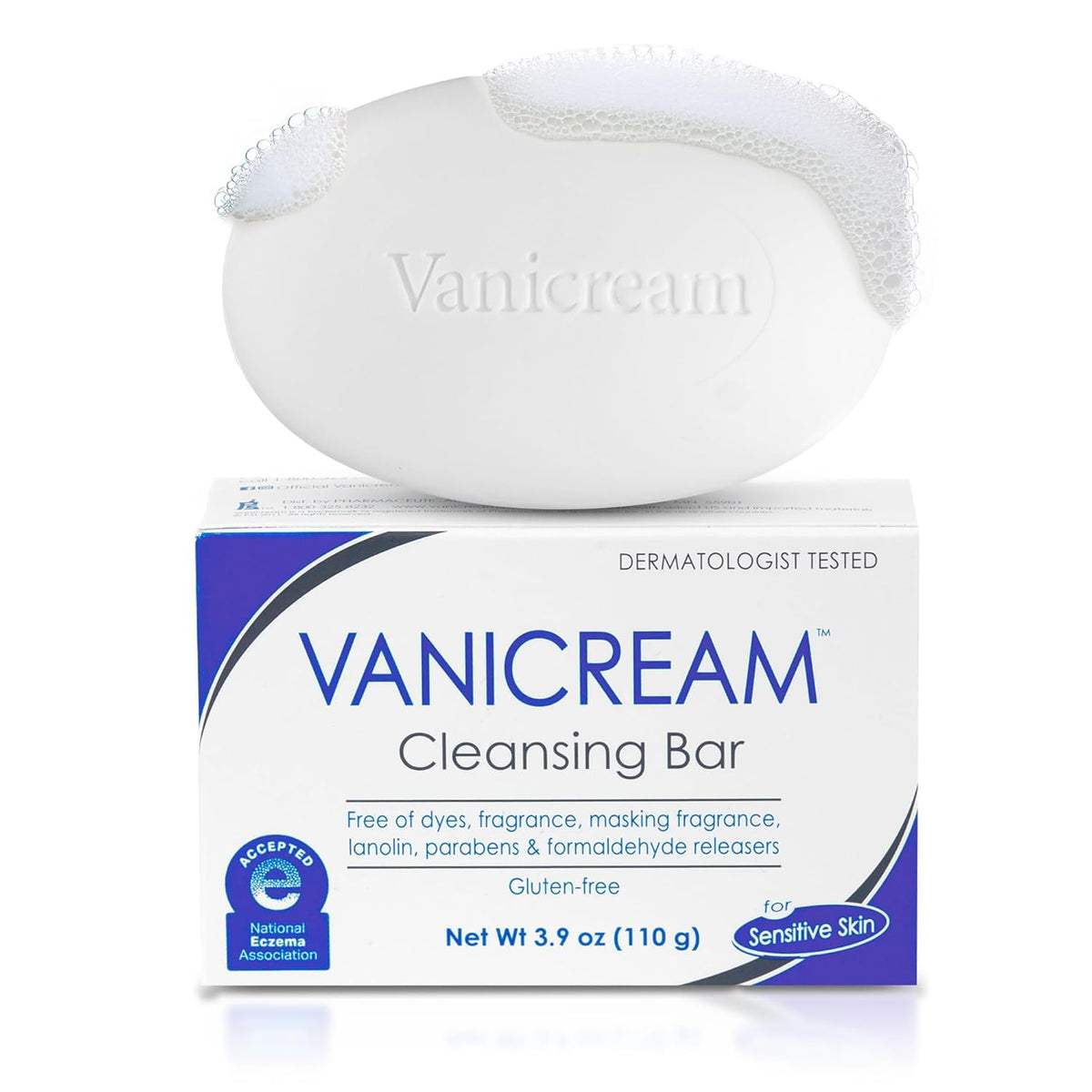 Vanicream bar side profile displaying size and easy handling