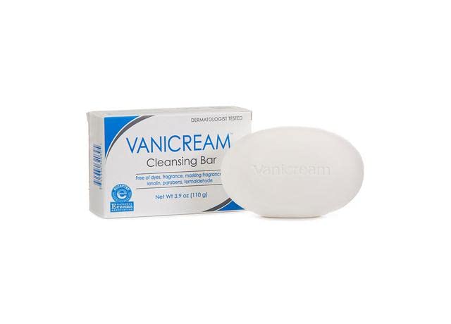 Close-up of a single Vanicream cleansing bar highlighting smooth cream base texture