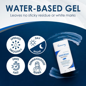 Vanicream gel swatch on forearm showing lightweight texture and quick dry feel
