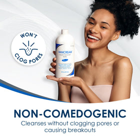 Person washing face with Vanicream showing gentle cleansing benefit