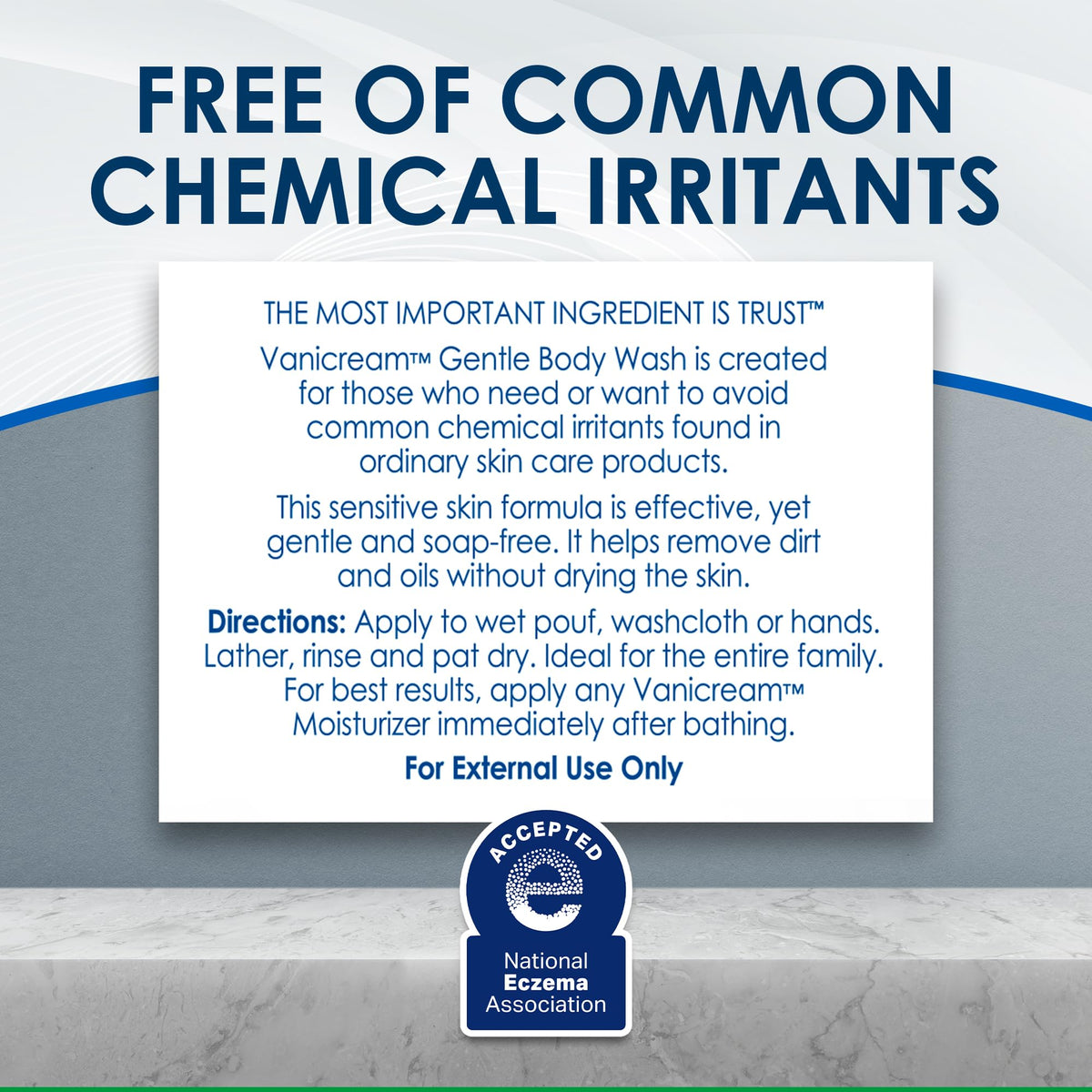 Vanicream used by family in bathroom conveying gentle cleansing for all ages