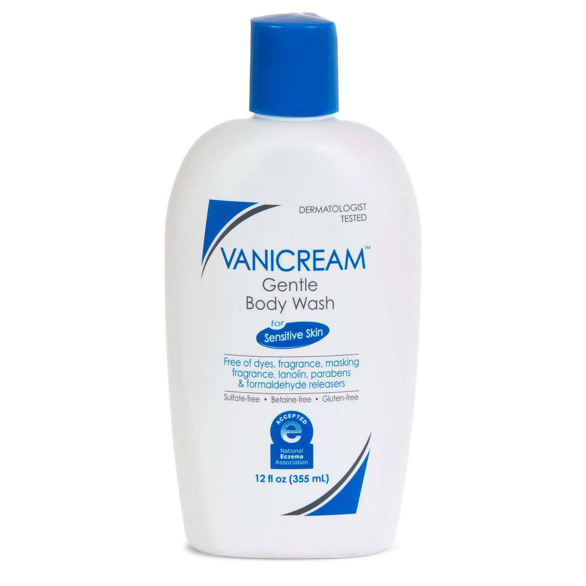 Vanicream front packaging showing 12 fl oz gentle body wash and clear label benefits