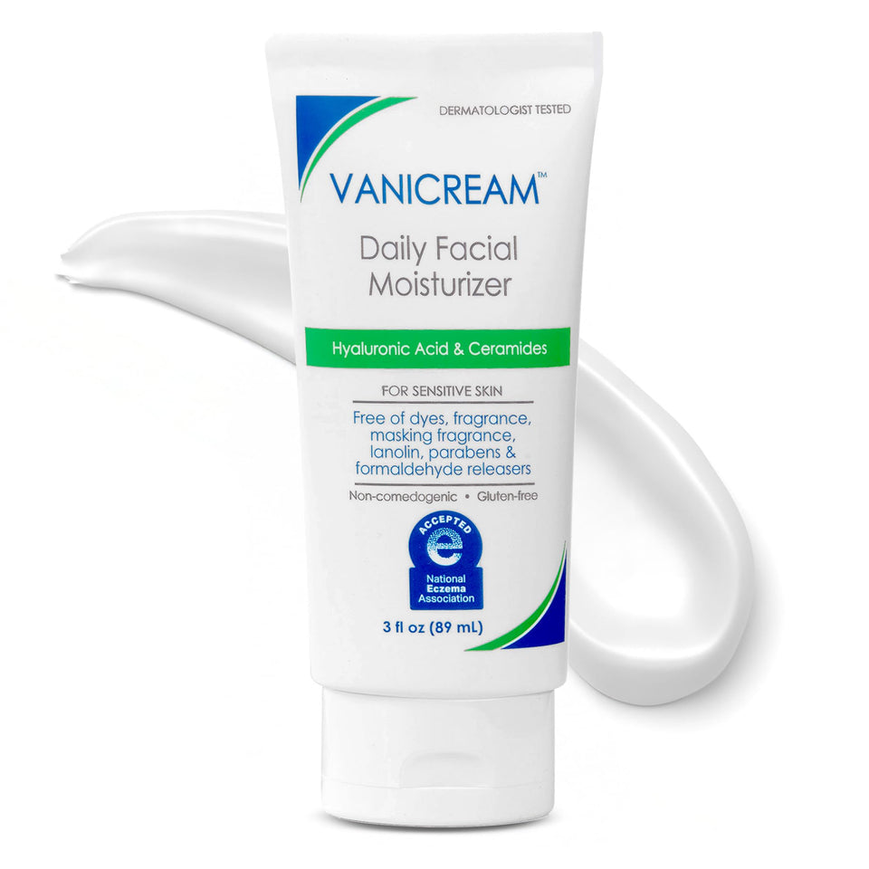 Vanicream front packaging 3 fl oz tube showing unscented moisturizer benefits