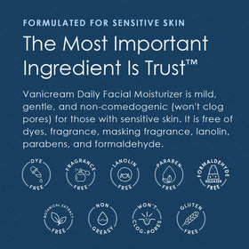 Vanicream product label close-up showing free-from claims and dermatologist-tested benefit