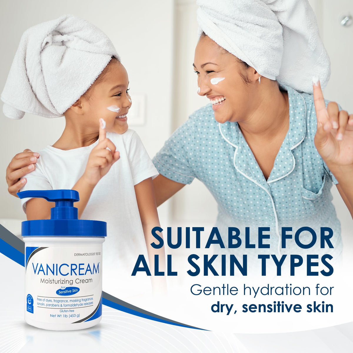 Close-up of Vanicream label listing fragrance-free ingredients for safety