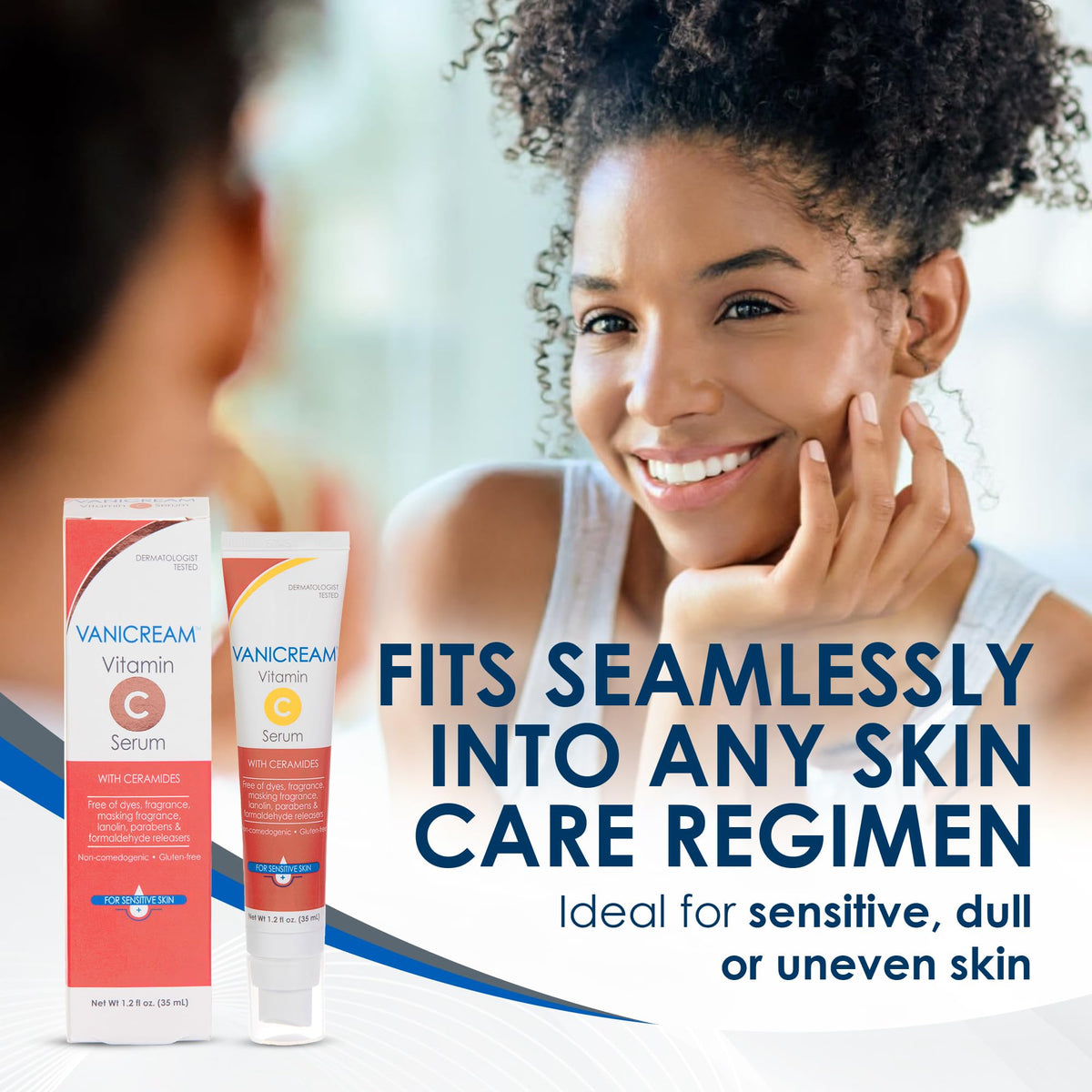 Vanicream milky serum texture on fingertips for lightweight hydration