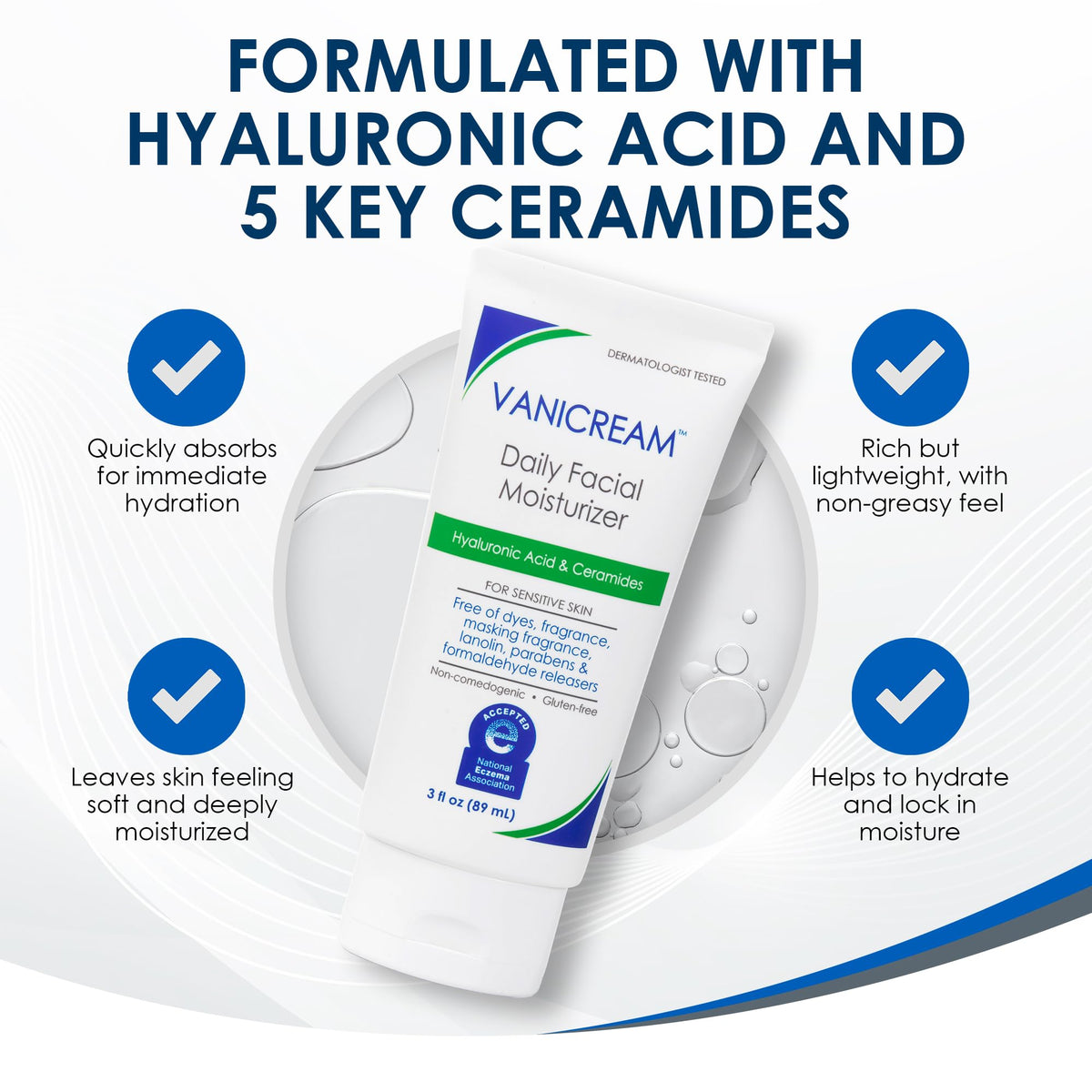 Vanicream moisturizer being dispensed from tube onto fingertip for application