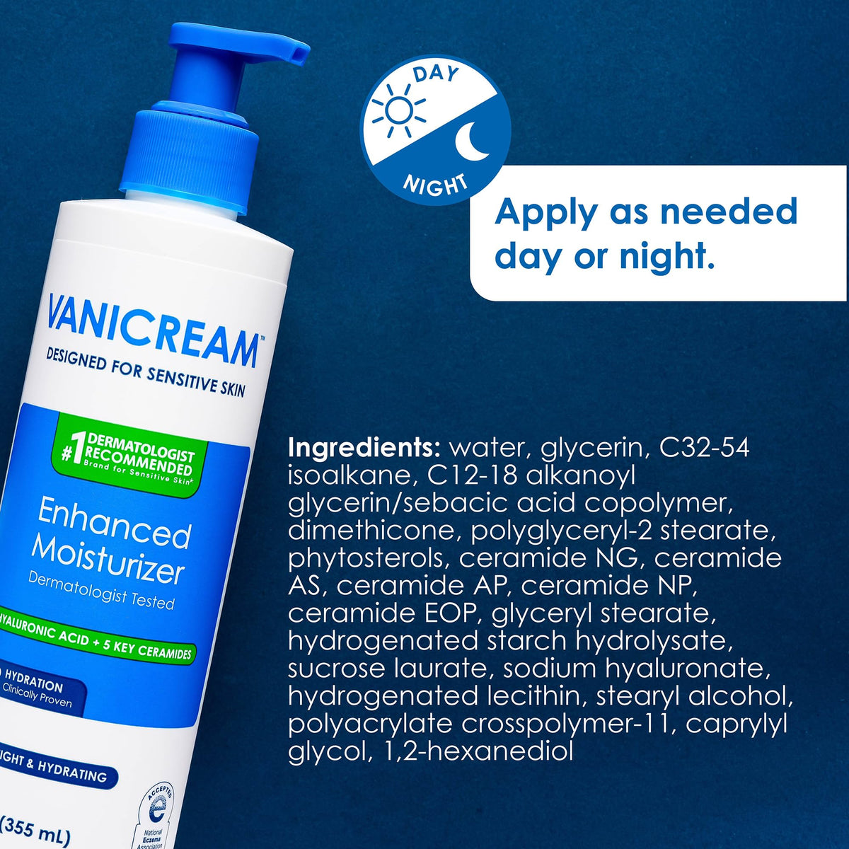 Vanicream on a nightstand illustrating bedtime use for overnight hydration