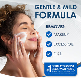 Vanicream pump dispensing cleanser showing easy one-handed use benefit