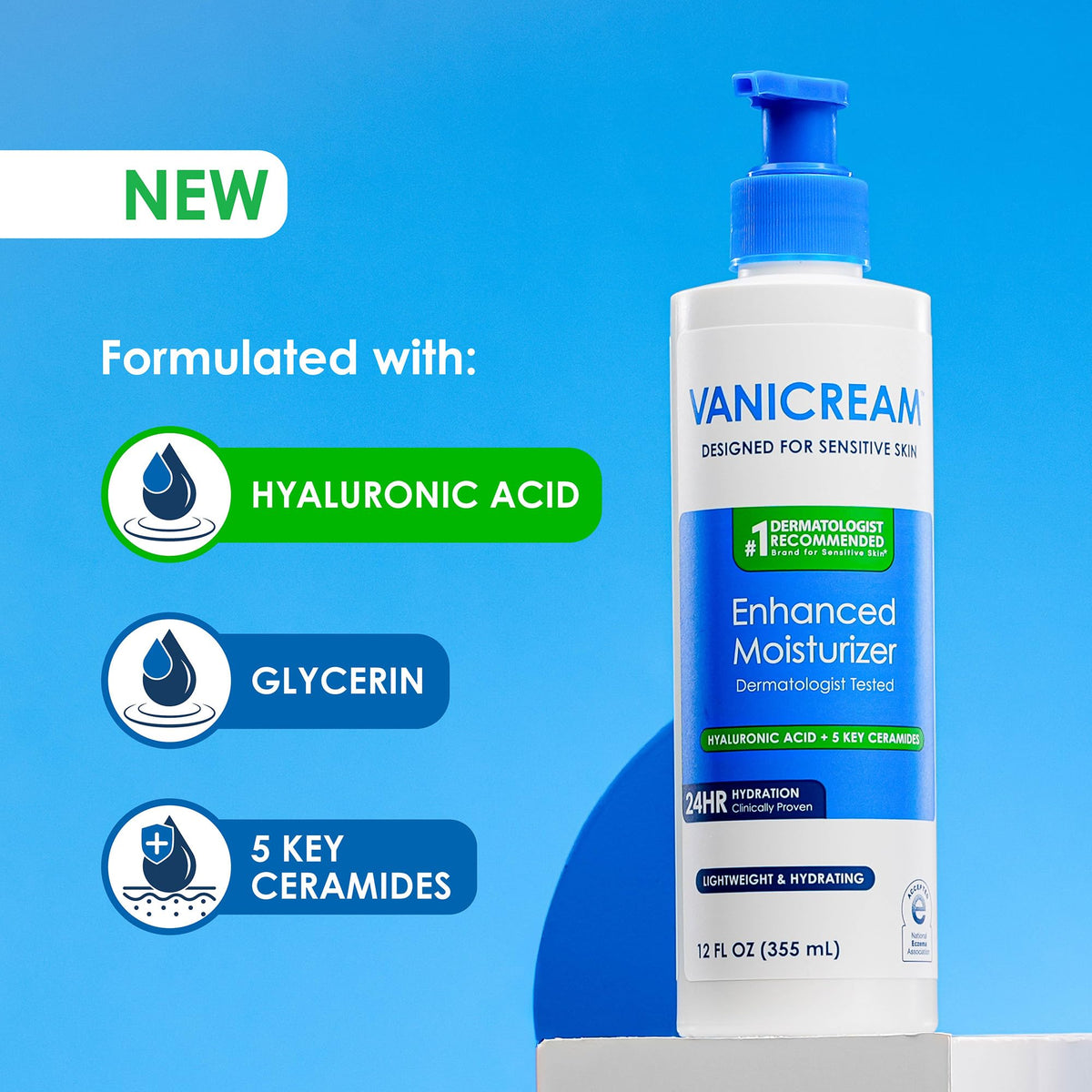 Vanicream pump dispensing lightweight lotion for fast-absorbing benefit