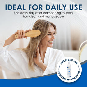 Vanicream creamy texture close-up showing lightweight slip for detangling