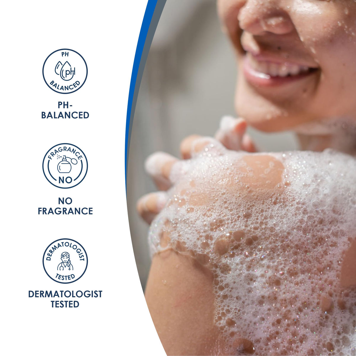 Vanicream foam texture on hand illustrating mild lather that cleans without drying