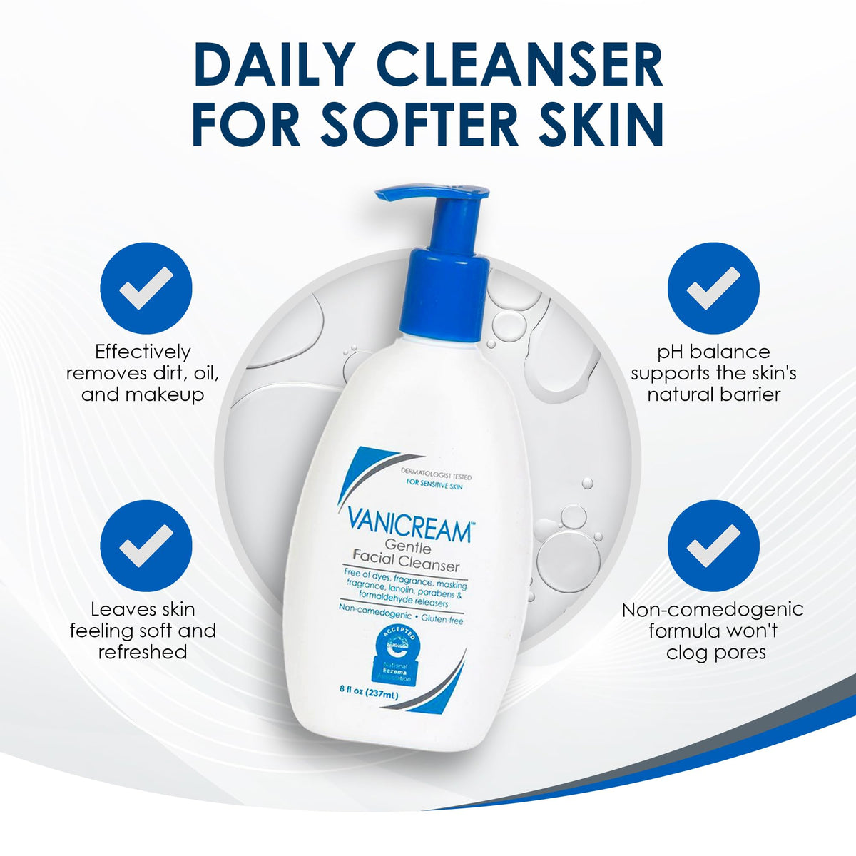 Person washing face with Vanicream showing mild lather and comfort benefit