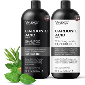 VANIDOX front packaging of 16 oz shampoo and conditioner set showing complete duo benefit