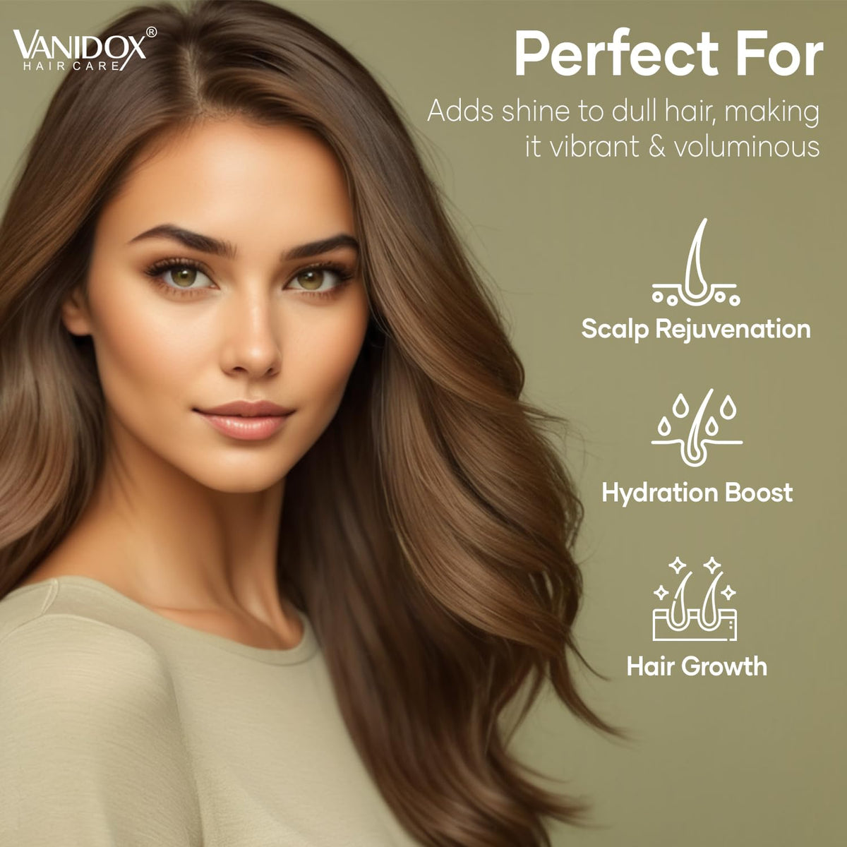 VANIDOX hair before and after comparison showing fuller-looking hair benefit