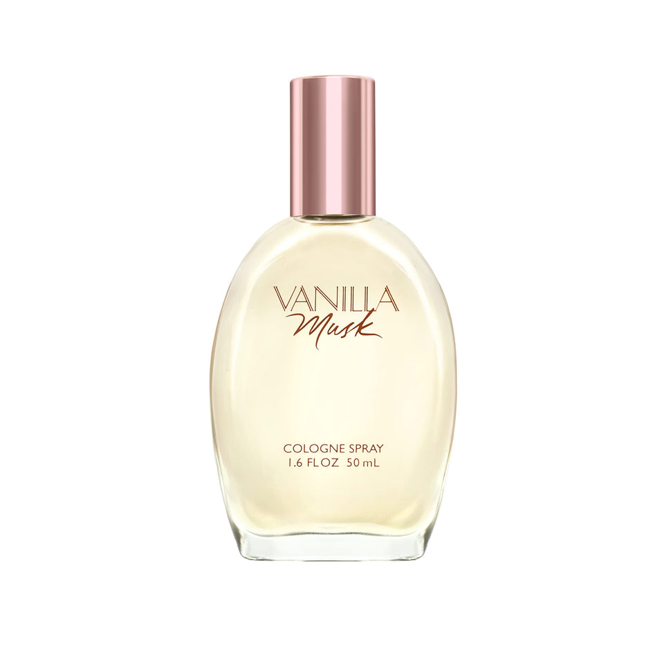 Vanilla Musk bottle front view showing compact design and travel-friendly benefit