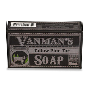 VanMan front packaging showing tallow pine tar soap and brand benefit