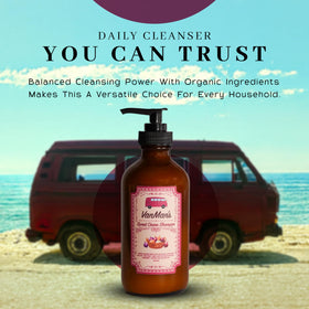 Model washing hair with VanMan shampoo showing smooth manageable results