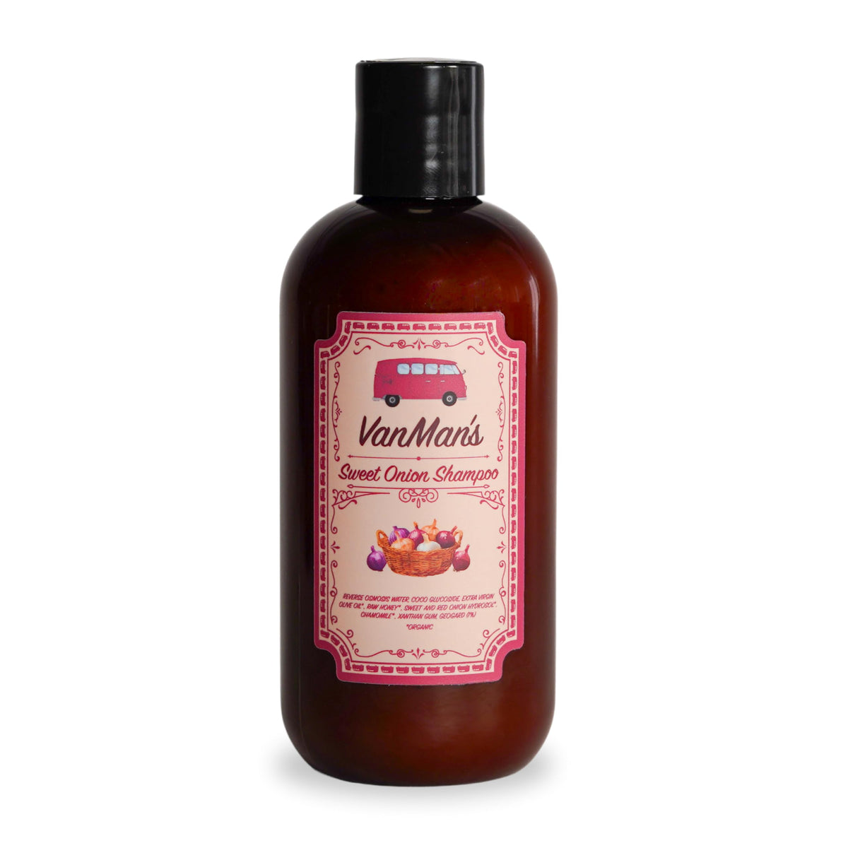 VanMan bottle front view showing product branding and calming label benefit