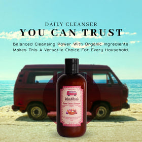 VanMan shampoo in a shower setting illustrating daily use and refreshed hair