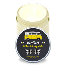 The VanMan Company jar front view showing clean, fragrance-free balm packaging and ingredient clarity