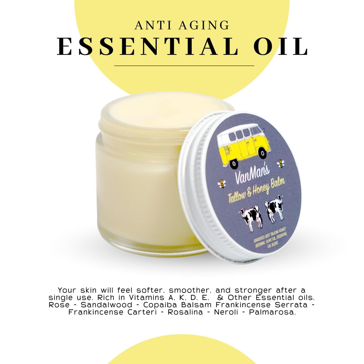 Vanman's 2 oz tin beside common items showing compact travel-ready benefit