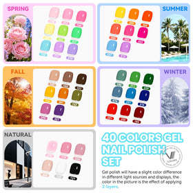 VANREESA 40 gel polish bottles arrayed to show full-season color range and easy choice